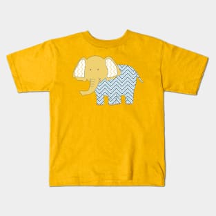 Adorable Friendly Elephant lover Blue and Yellow Pattern Design Kids T-Shirt